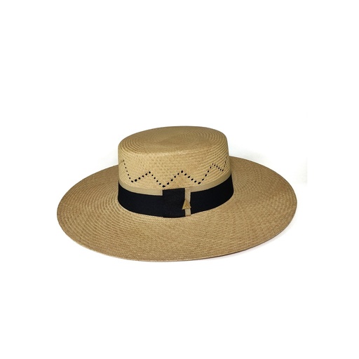 Imagen del producto Sombrero Panamá ala ancha Camila beige con tira negra y beige