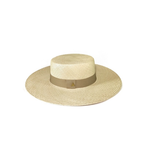 Imagen del producto Sombrero Panamá ala ancha Camila blanco con tira beige