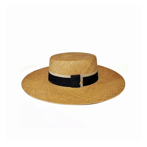 Imagen del producto Sombrero Panamá ala ancha Camila tostado con tira negra y beige